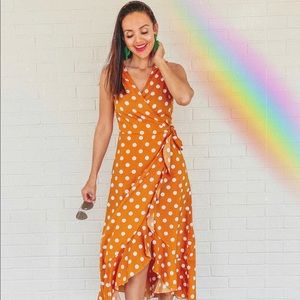 Polka Dot orange wrap dress